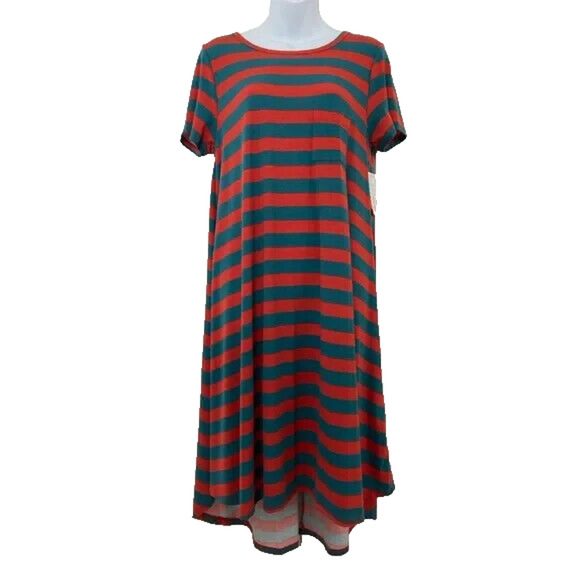 🎄 LuLaRoe Carly Dress – Elfcore Christmas Stripes | Size Small | NWT 🎄 - Picture 1 of 8